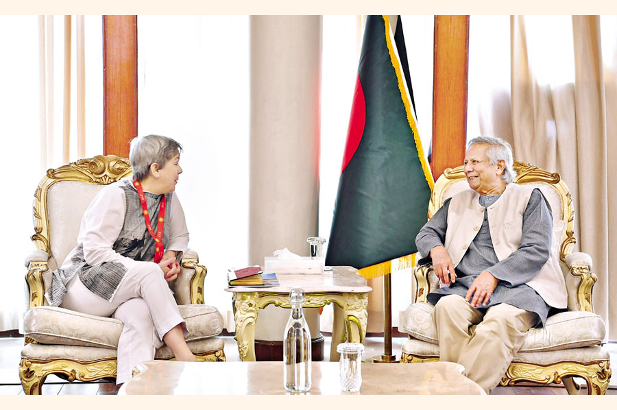 Meta's Director for Human Rights Policy Miranda Sissons called on Chief Adviser Prof Muhammad Yunus at the State Guest House Jamuna in the capital on Sunday. — PID