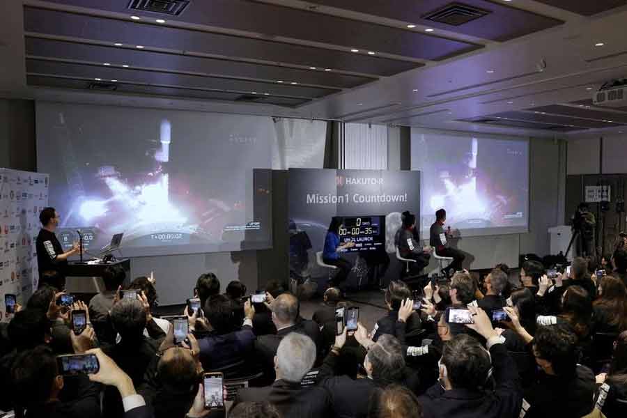 Officials of ispace Inc's HAKUTO-R mission at live broadcasting of the launch of a SpaceX Falcon 9 rocket for ispace at Cape Canaveral Space Force Station in Tokyo in Japan on December 11 last year -Reuters file photo
