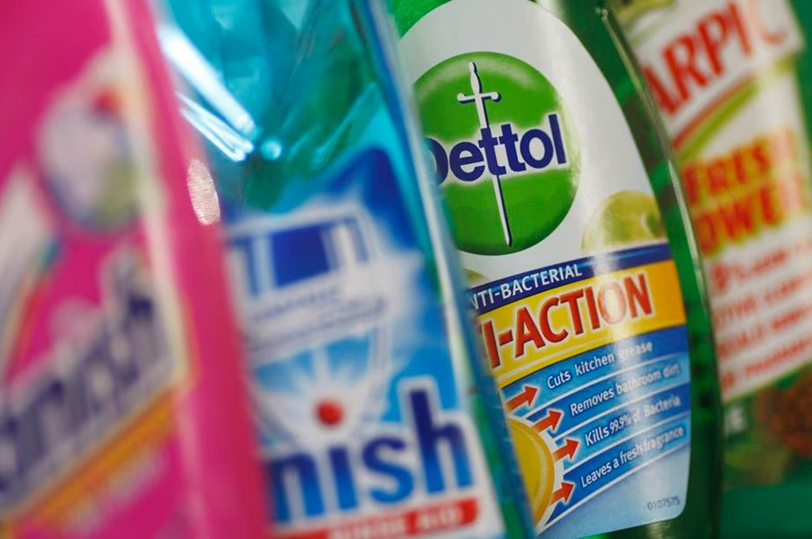 Products produced by Reckitt Benckiser; Vanish, Finish, Dettol and Harpic, are seen in London on February 12, 2008 — Reuters/Files