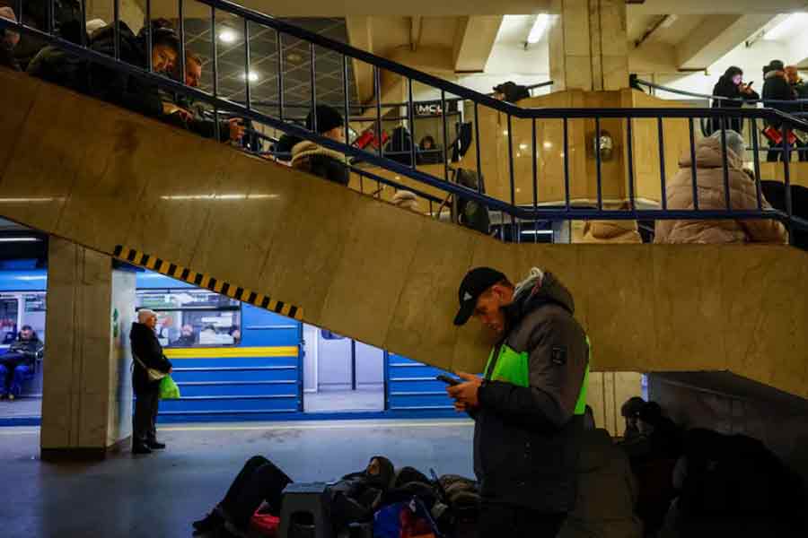 People taking shelter inside a metro station in Kyiv, the capital of Ukraine, during a Russian military strike on Friday –Reuters photo