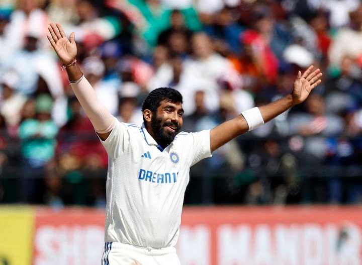 Cricket - Fifth Test - India v England - Himachal Pradesh Cricket Association Stadium, Dharamshala, India - March 9, 2024 India's Jasprit Bumrah celebrates after taking the lbw wicket of England's Tom Hartley REUTERS/Adnan Abidi/ Files