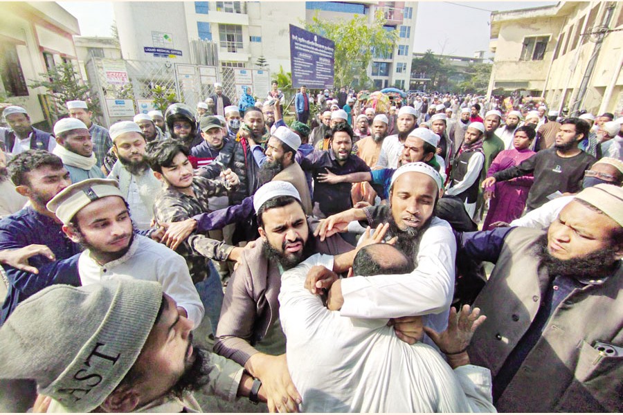 Supporters of two factions of the Tablig Jamaat were locked into a clash on the compound of Ahsan Ullah Master General Hospital on Wednesday as the injured were taken to the facility following violence centring the control of the Biswa Ijtema ground in Tongi in the early hours of the day