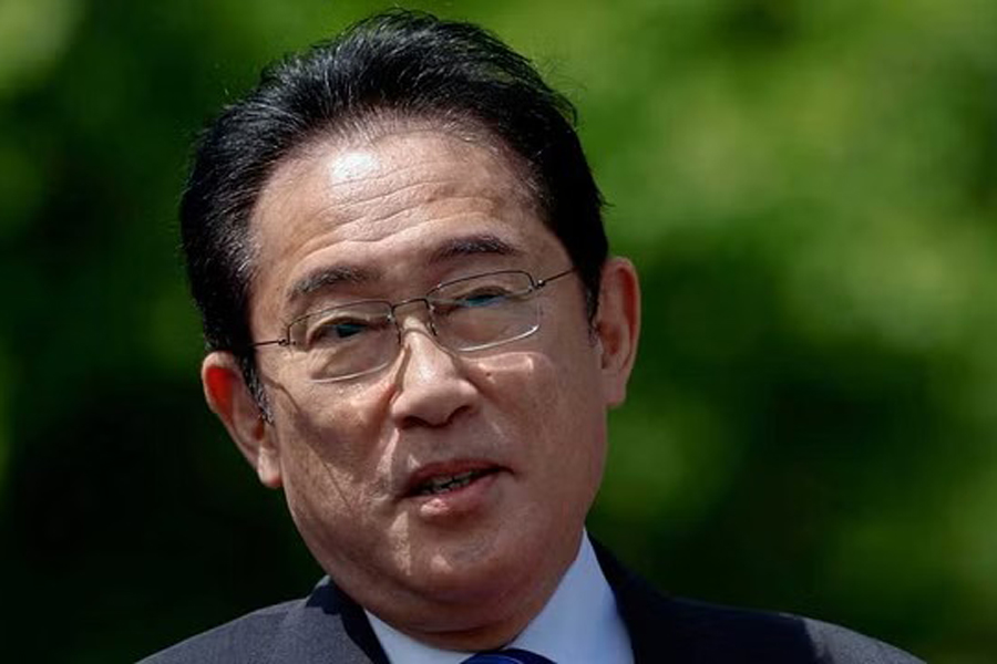 Japan's Prime Minister Fumio Kishida attends an annual May Day rally, organised by the Japanese Trade Union Confederation, commonly known as Rengo, to demand higher pay and better working conditions, in Tokyo, Japan Apr 29, 2023.