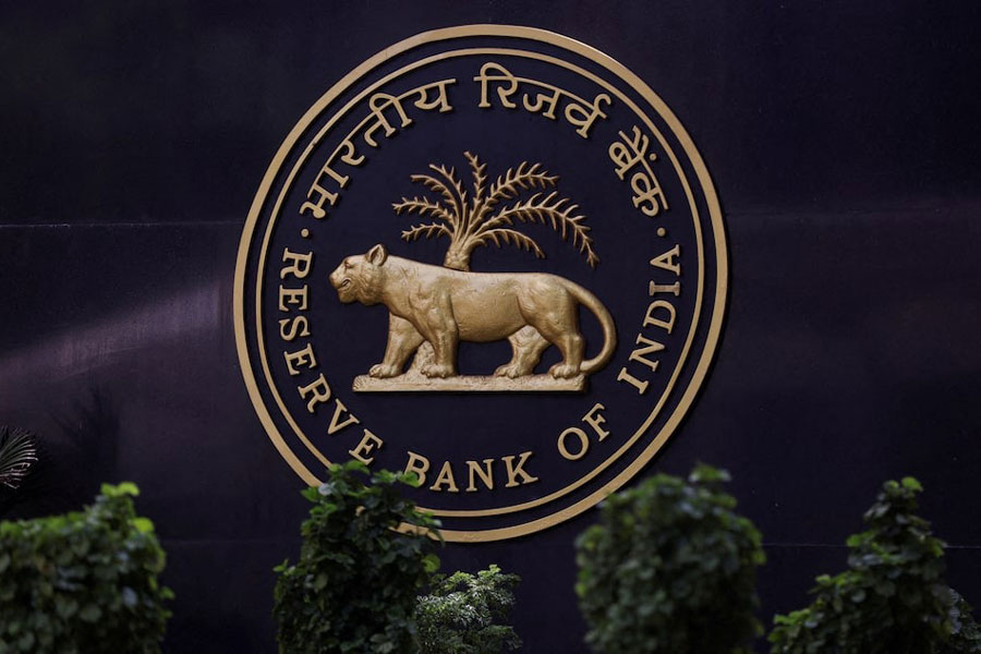 A Reserve Bank of India (RBI) logo is seen inside its headquarters in Mumbai, India, April 6, 2023.
