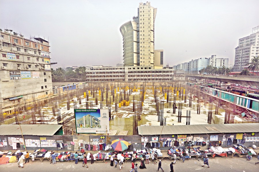 A view of the under-construction Bangabazar complex in the capital on Sunday