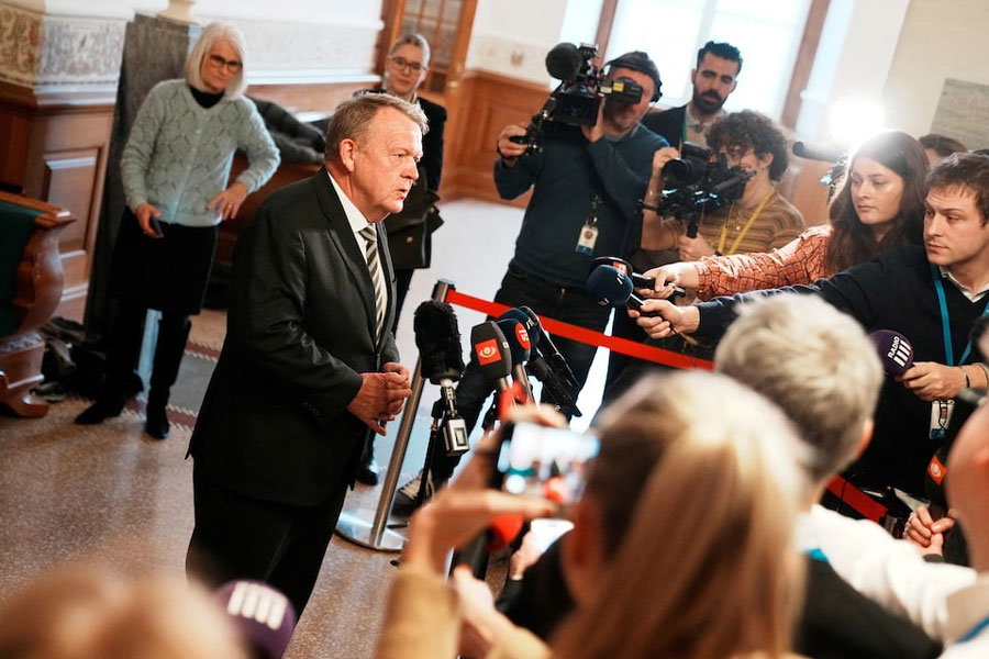 Denmark’s Foreign Minister Lars Loekke Rasmussen answers questions from the press in the Parliament, Christiansborg Castle, in Copenhagen, Denmark January 8, 2025.