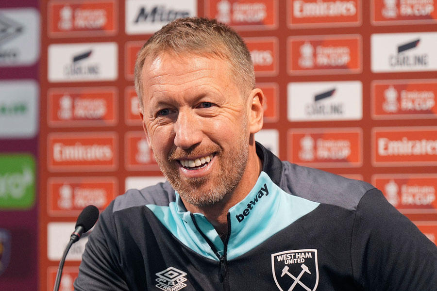New West Ham United manager Graham Potter takes part in a press conference at the London Stadium, in London, Thursday, Jan 9, 2025.