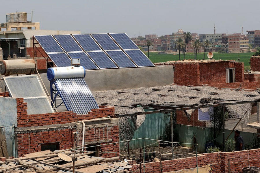 Electric solar panels siton a roof of Al-Basaysa village in Sharqiya, Egypt, July 22, 2024.