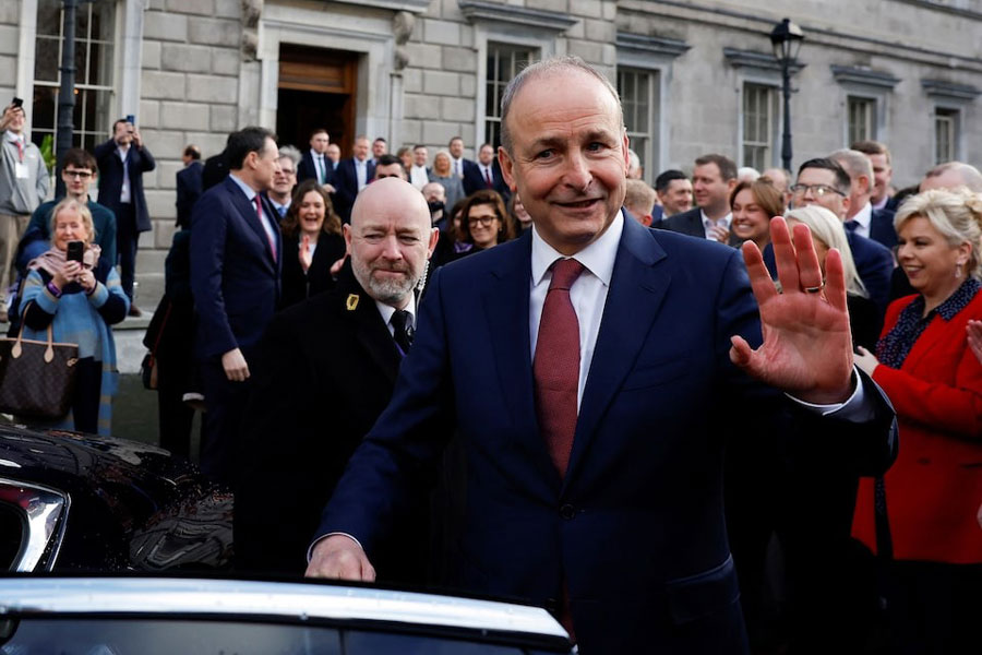 Taoiseach Micheal Martin reacts as he is elected as Ireland's Taoiseach (Prime Minister) in parliamentary vote, in Dublin, Ireland, January 23, 2025.