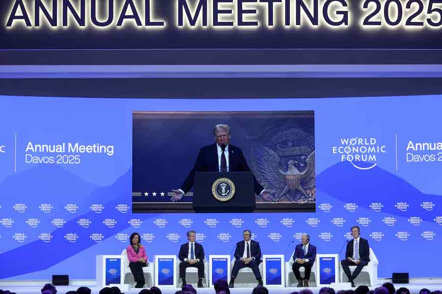 US President Donald Trump delivering addressing the 55th annual World Economic Forum (WEF) meeting in Davos through a virtual platform on Thursday –Reuters photo