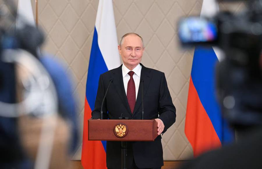 Russian President Vladimir Putin attends a press conference following the Collective Security Treaty Organisation (CSTO) summit in Astana, Kazakhstan, November 28, 2024.