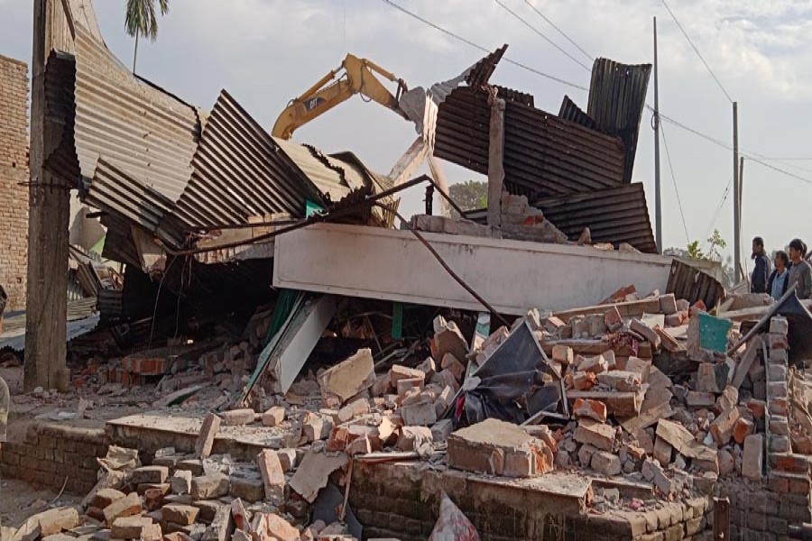 An anti-encroachment drive was conducted by the BR Estate Department at Mogolhat rail gate in Lalmonirhat Sadar upazila recently