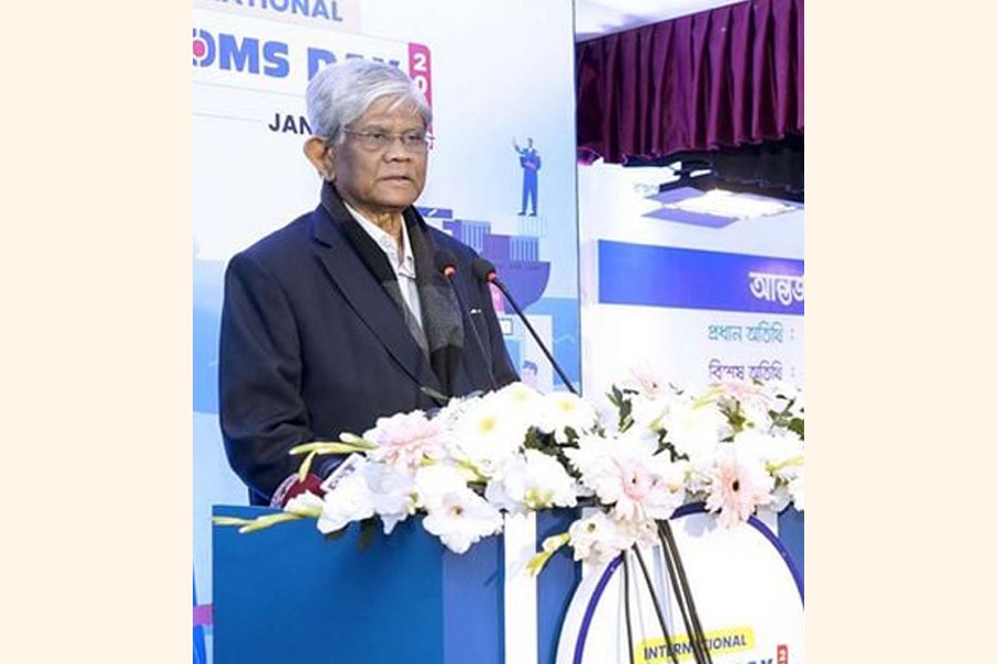 Finance Adviser Dr Salehuddin Ahmed speaks at an event marking the International Customs Day-2025 on Sunday