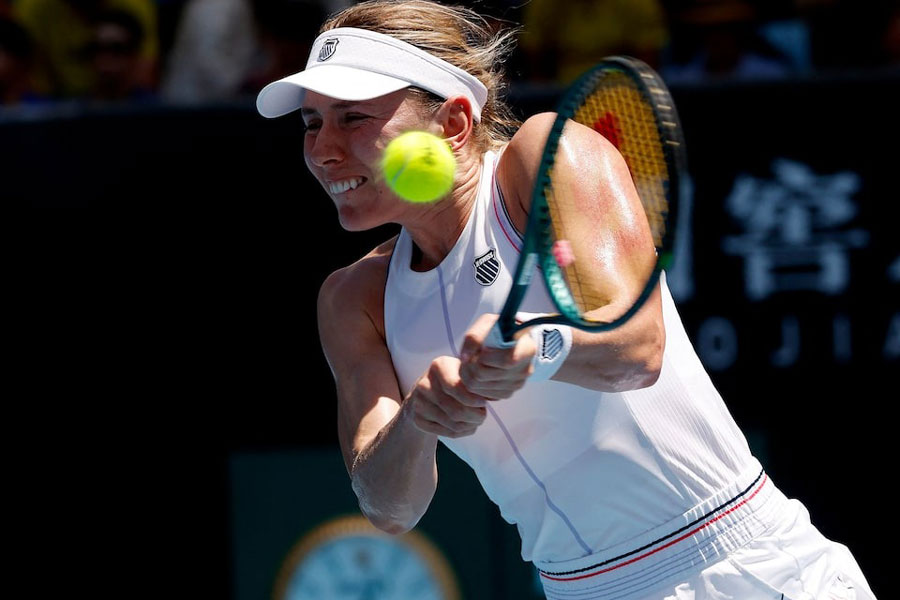 Tennis - Australian Open - Melbourne Park, Melbourne, Australia - January 14, 2025 Russia's Ekaterina Alexandrova in action during her first round match against Britain's Emma Raducanu.