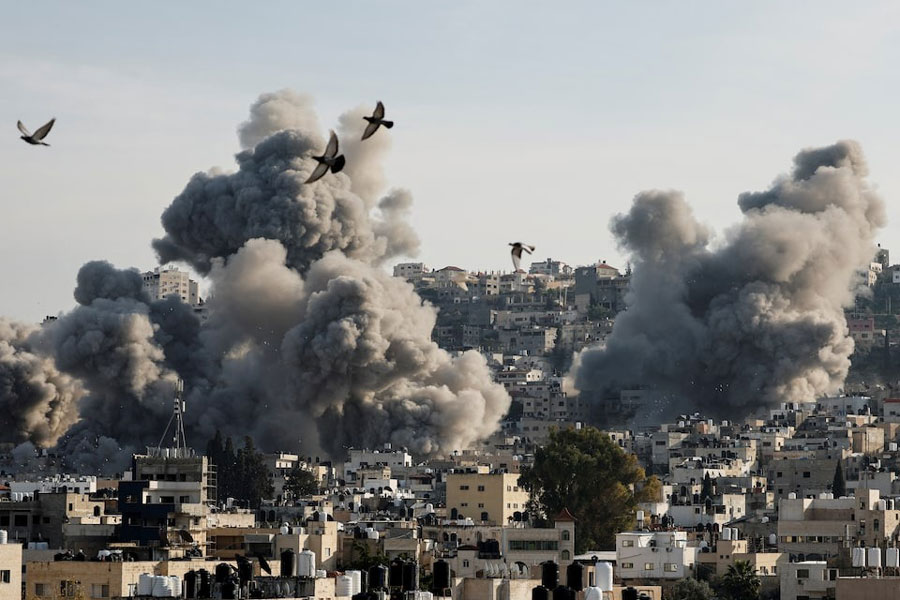 Smoke rises after an Israeli strike, in Jenin, February 2, 2025.
