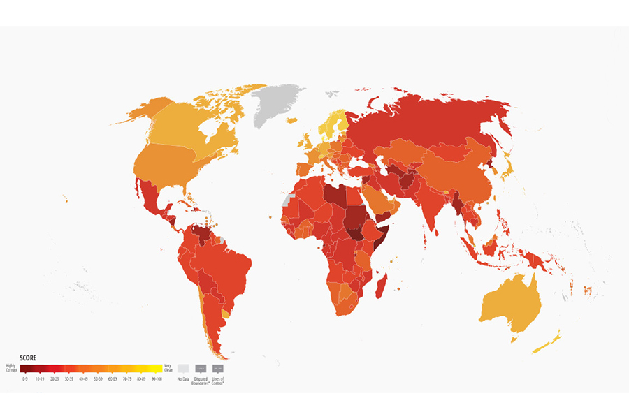 CPI 2024 Map via Transparency International