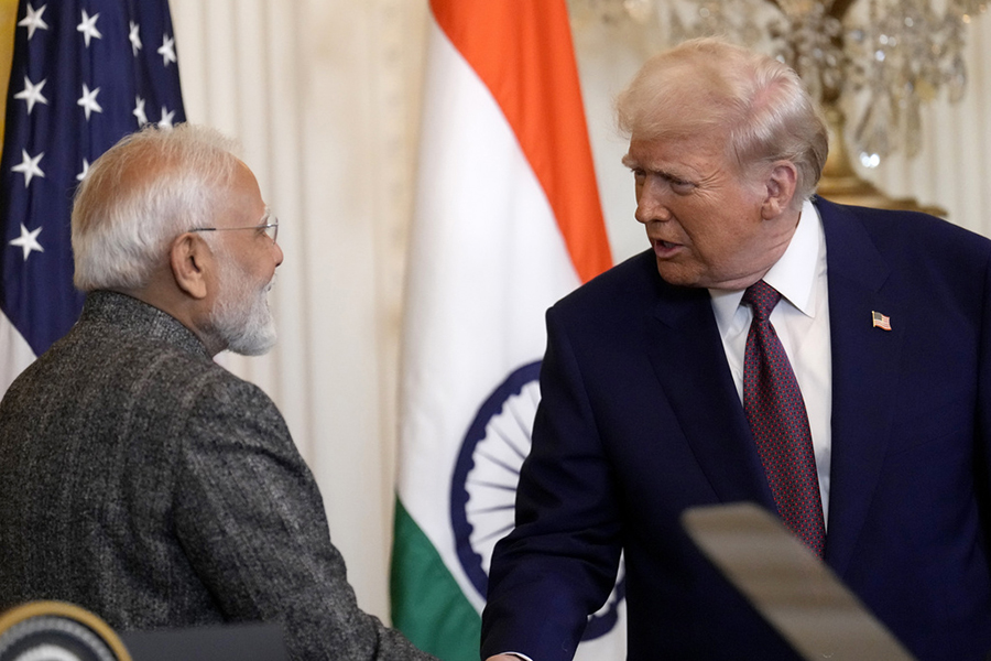 US President Donald Trump, right, shakes the hand of India's Prime Minister Narendra Modi at the conclusion of a news conference in the East Room of the White House on Thursday, February 13, 2025, in Washington, US — AP photo