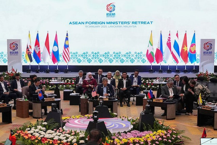 Malaysia's Minister of Foreign Affairs Mohamad Hasan delivers his speech during the ASEAN Foreign Ministers' Retreat (AMM) in Langkawi Island, Malaysia January 19, 2025.