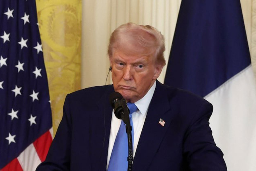 US President Donald Trump looks on during a press conference held along with French President Emmanuel Macron (not pictured), at the White House in Washington, DC, US on February 24, 2025 — Reuters photo