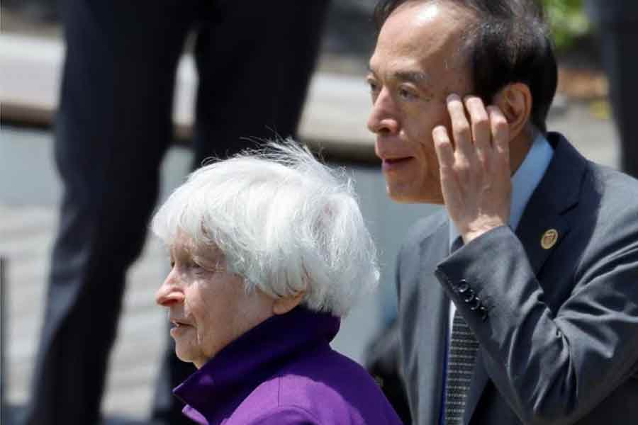 US Treasury Secretary Janet Yellen and Bank of Japan Governor Kazuo Ueda attending a family photo session at the G7 Finance Ministers and Central Bank Governors' meeting in Japan on Friday -Reuters photo