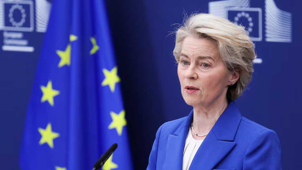 European Commission President Ursula von der Leyen delivers a statement on plans to strengthen the European defence industry and the EU's military capabilities, in Brussels, Belgium Mar 4, 2025. REUTERS/Yves Herman