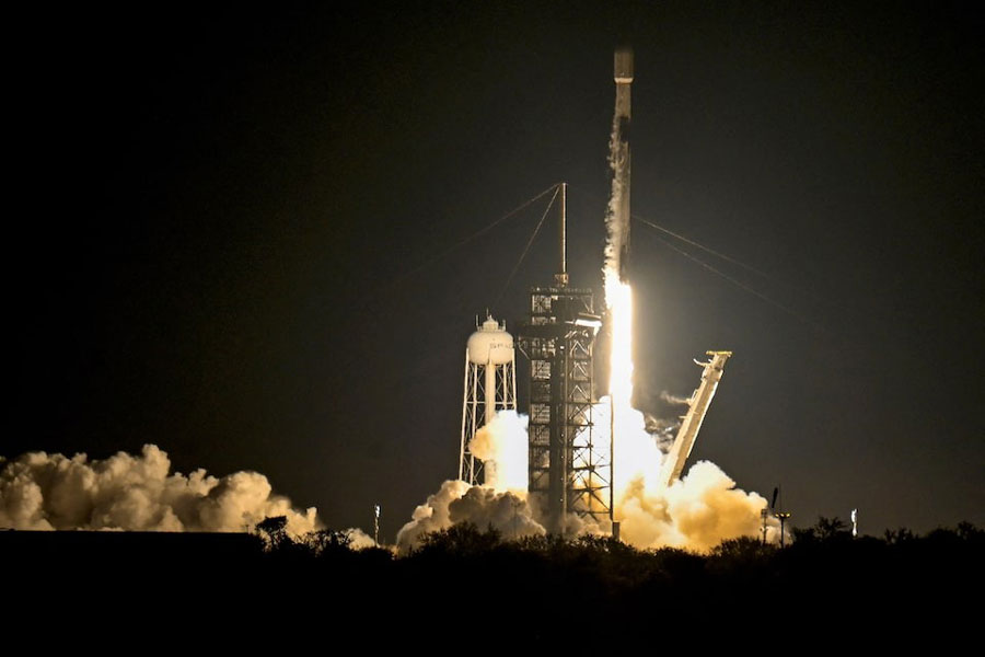 A SpaceX Falcon 9 rocket lifts off from Launch Complex-39A carrying the Nova-C lunar lander Athena as part of NASA's Commercial Lunar Payload initiative from Kennedy Space Center in Cape Canaveral, Florida, US, February 26, 2025.