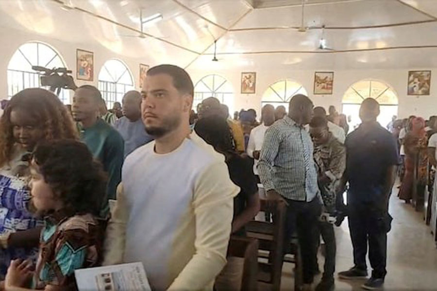 Convicted cocaine smuggler Jos Leijdekkers attends a church service in Tihun, Sierra Leone, January 1, 2025, in this screen grab obtained from a social media video.