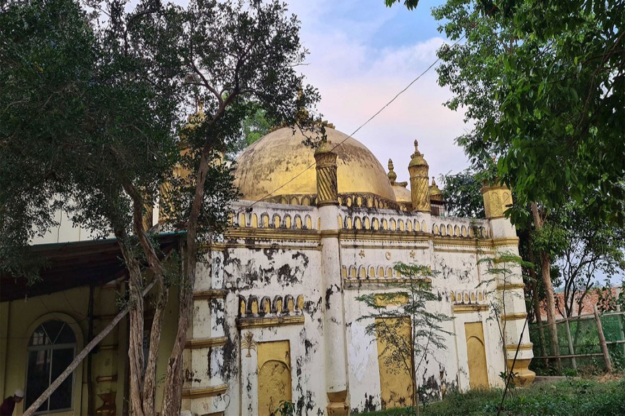 A view of the historic Ghaibi Mosque, that dates back to Mughal era, on the east side of the road adjacent to the BGB camp in Cox's Bazar town