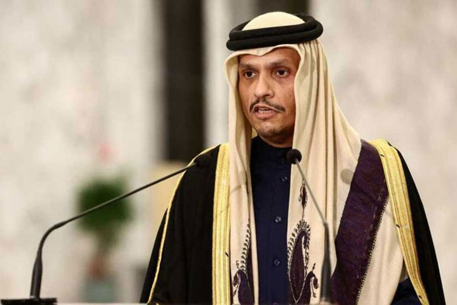 Qatari Prime Minister and Foreign Minister Sheikh Mohammed bin Abdulrahman Al Thani speaks after a meeting with the Lebanese president at the presidential palace in Baabda, Lebanon Feb 4, 2025.