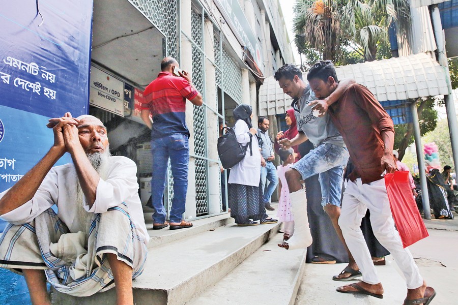 Suffering of patients knows no bounds as doctors across the country went on strike on Wednesday to press home their five-point demand. In the photo, an elderly person is seen waiting in agony at the outpatient department of Dhaka Medical College and Hospital. The casualty department, however, remained open