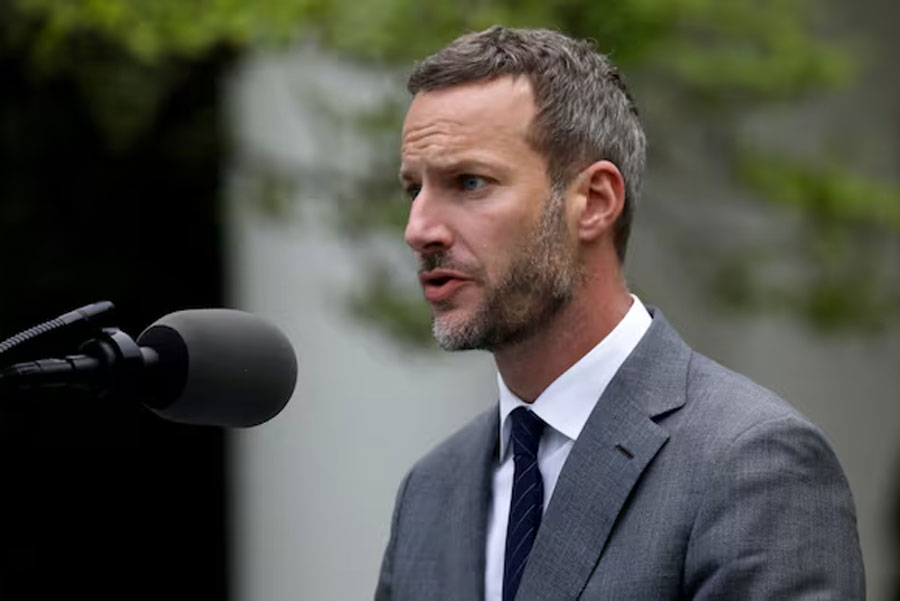 Adam Boehler, the CEO of the U.S. International Development Finance Corporation, addresses the daily coronavirus task force briefing in the Rose Garden at the White House in Washington, U.S., April 14, 2020.