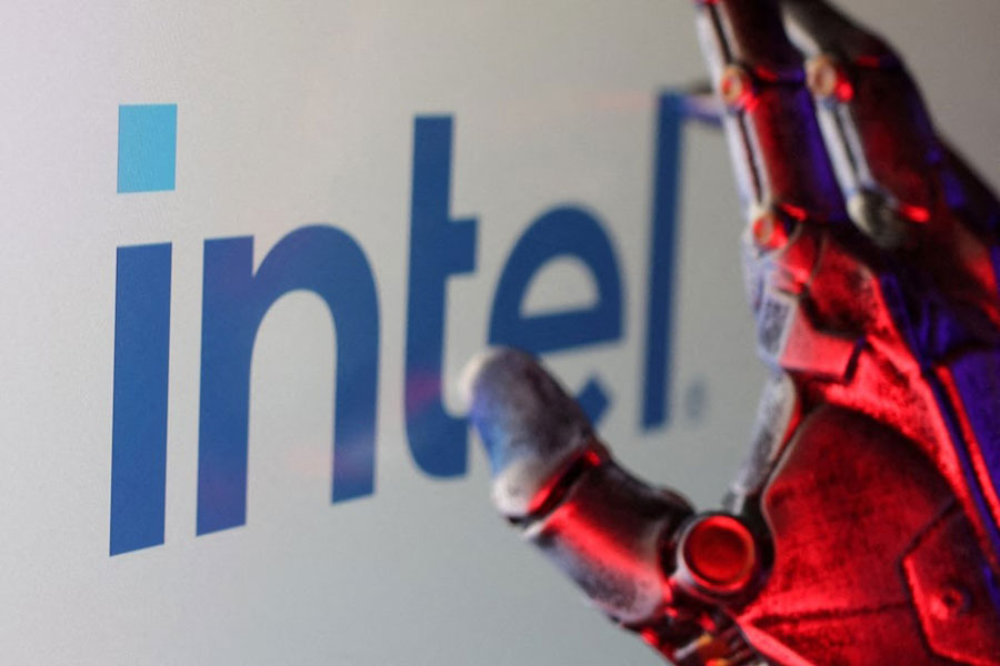 Intel logo is seen in this illustration taken February 16, 2025.