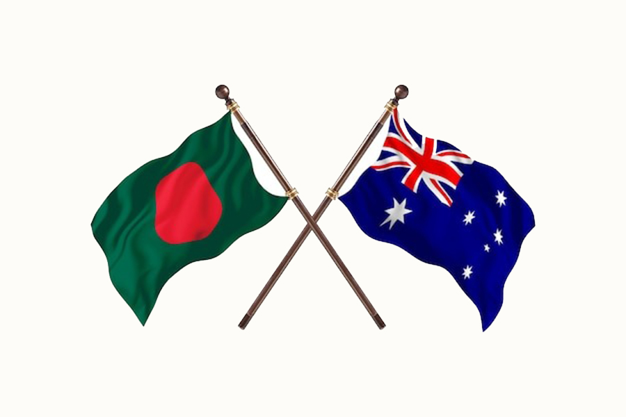 Flags of Bangladesh and Australia are seen cross-pinned in this photo, symbolising friendship between the two nations — Freepik
