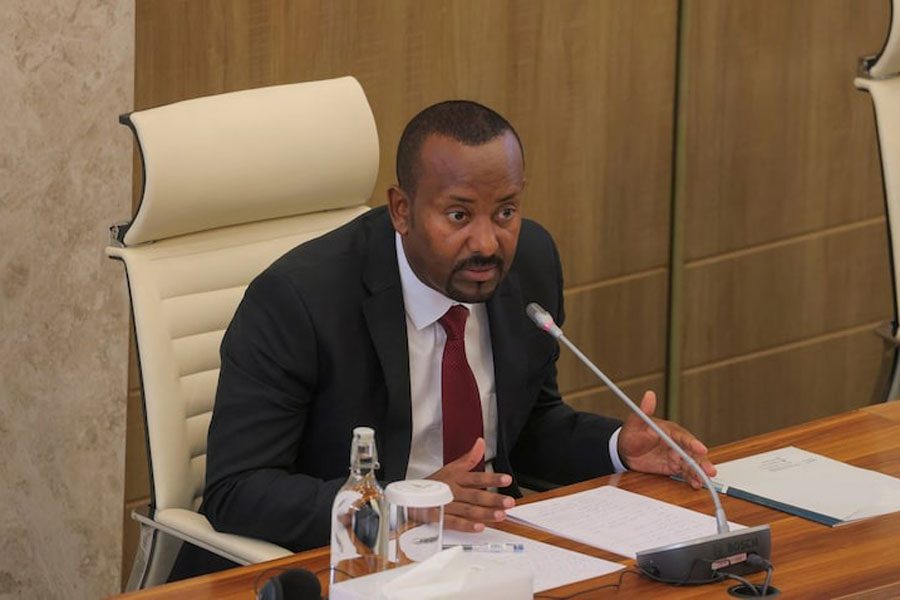 Ethiopia's Prime Minister Abiy Ahmed addresses parliament members on the current situation of the country at the parliament building in Addis Ababa, Ethiopia, March 20, 2025.