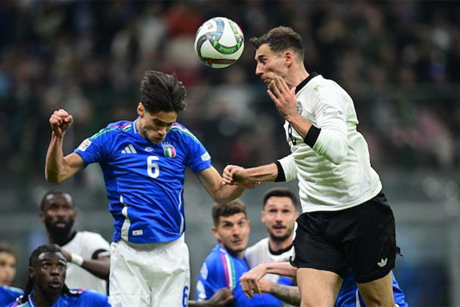 Germany's Leon Goretzka scores their second goal in First Leg match of Nations League Quarter Final against Italy at San Siro in Milan, Italy on March 20, 2025 — Reuters photo