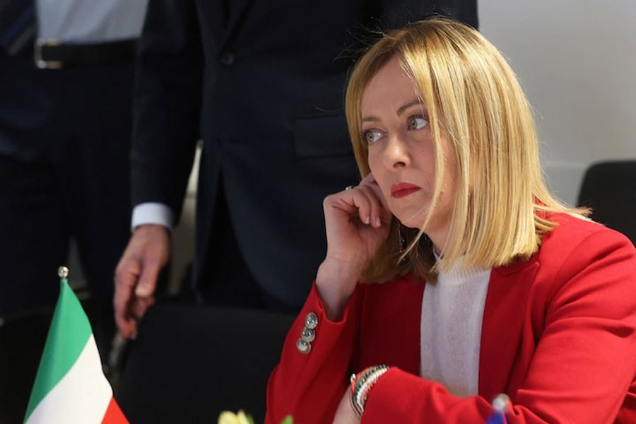Italian Prime Minister Giorgia Meloni attends a Group of Ten (G10) breakfast on migration in Brussels, Belgium, 20 March 2025.