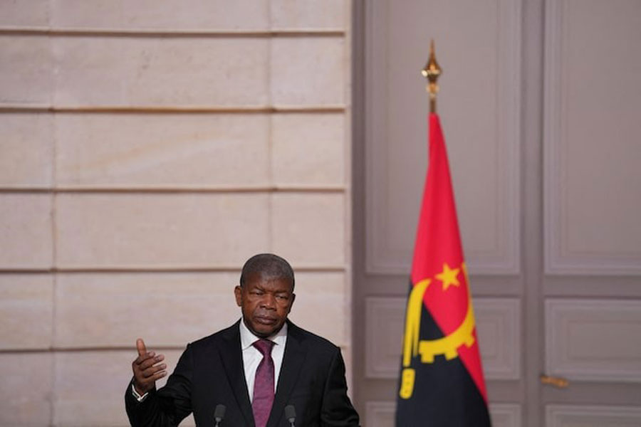 Angola's President Joao Lourenco gestures during a joint press conference with French President Emmanuel Macron at the Elysee Palace, in Paris, France January 16, 2025.