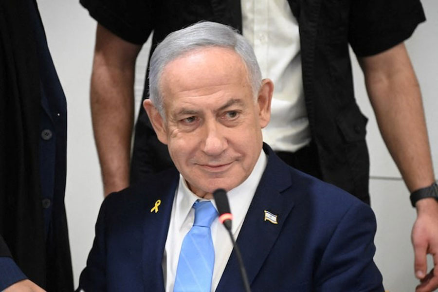 Israeli Prime Minister Benjamin Netanyahu attends his trial on corruption charges at the district court in Tel Aviv, Israel, 12 March 2025.