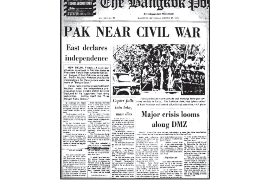 The Bangkok Post on 26 March published a report titled "Pak Near Civil War" with a subhead 'East Declares Independence'