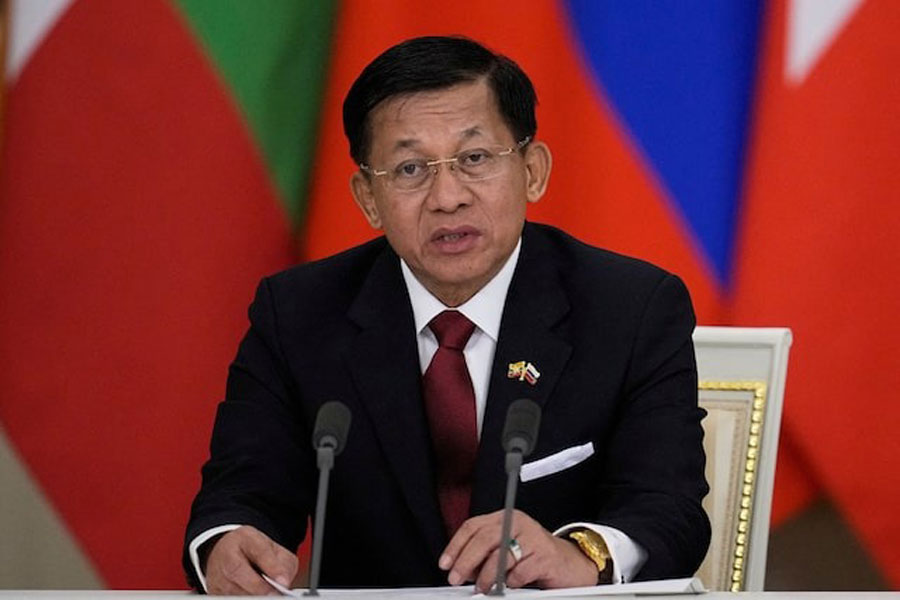 Myanmar's military chief Senior General Min Aung Hlaing attends a press conference following talks with Russia's President Vladimir Putin in Moscow, Russia, March 4, 2025.