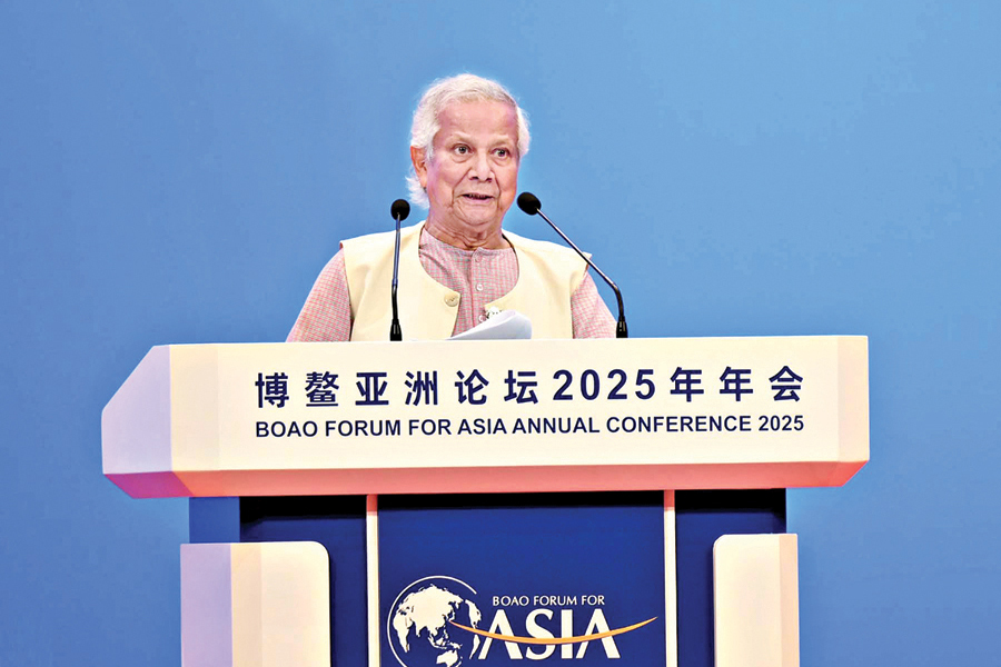 Chief Adviser Muhammad Yunus speaks at the conference of the Baoa Forum for Asia (BFA) on Thursday during his four-day visit to China