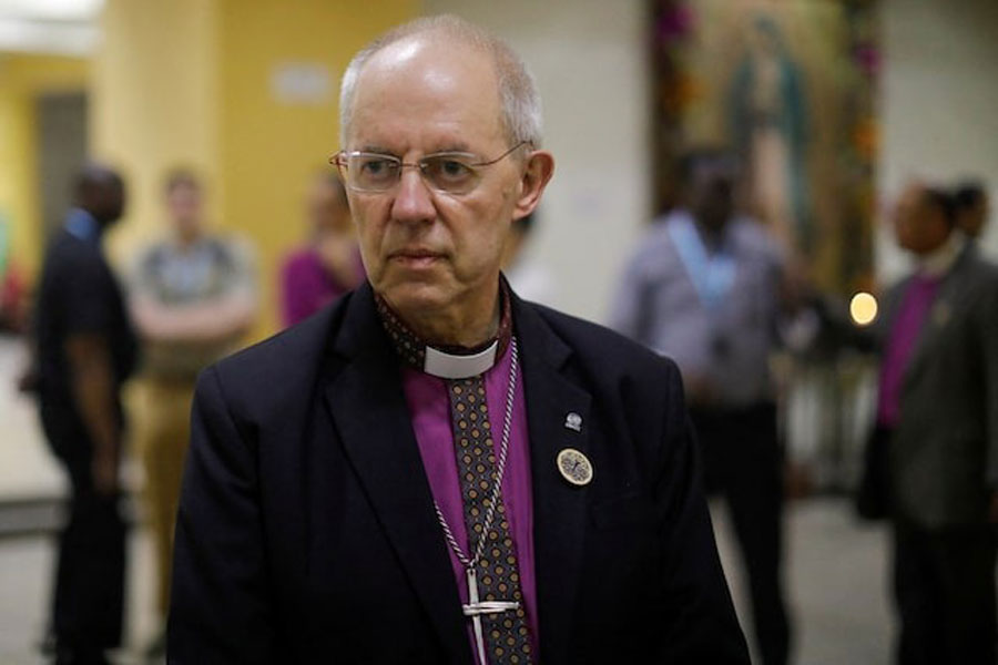 Archbishop of Canterbury Justin Welby looks on as he speaks with the press after a visit to the grave of Saint Oscar Arnulfo Romero, during a visit to El Salvador, at The Metropolitan Cathedral in San Salvador, El Salvador, June 4, 2024.
