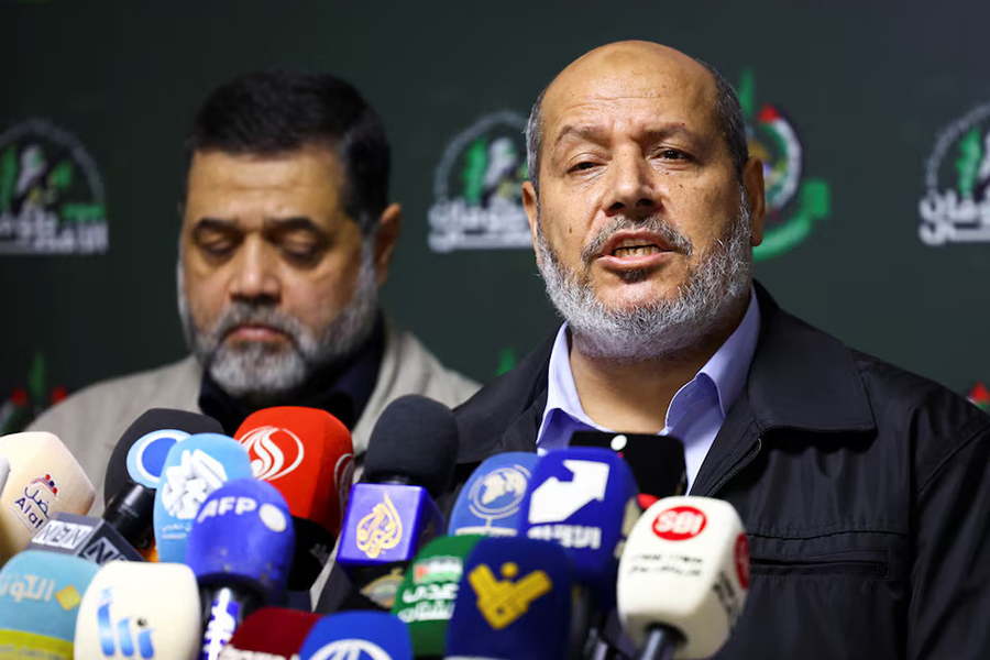 Hamas officials, Khalil Al-Hayya and Osama Hamdan, attend a press conference in Beirut, Lebanon on November 21, 2023 — Reuters/File