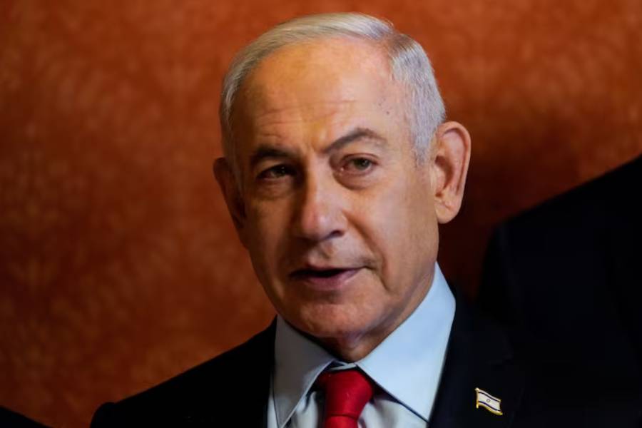 Israeli Prime Minister Benjamin Netanyahu looks on, as he meets with members of the U.S. Congress at the Capitol in Washington, U.S., February 6, 2025.