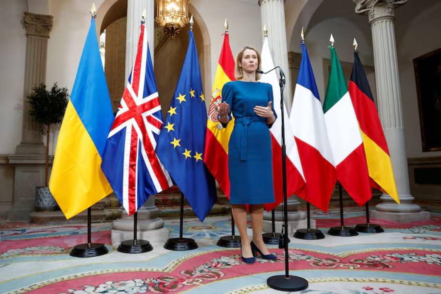 EU High Representative for Foreign Affairs and Security Policy and Vice-President of the European Commission Kaja Kallas speaks during a press conference, on the day of Weimar Triangle meeting on Ukraine at the Foreign Affairs Ministry in Madrid, Spain, March 31, 2025.