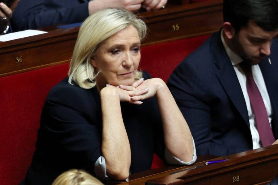 French far-right leader and member of parliament Marine Le Pen, President of the French far-right National Rally (Rassemblement National - RN) party parliamentary group, attends the questions to the government session at the National Assembly in Paris, France, April 1, 2025.