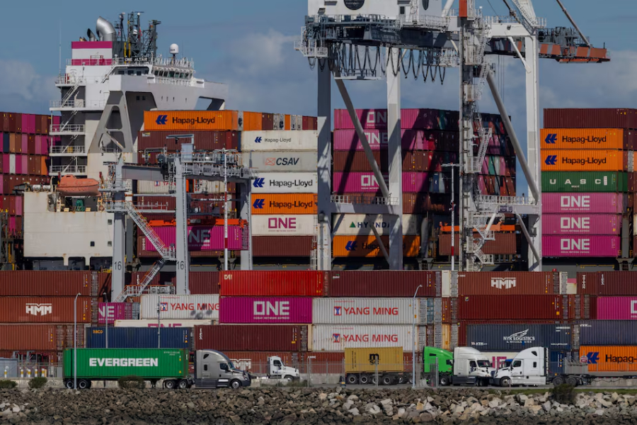 A cargo ship full of shipping containers is seen at the port of Oakland, as trade tensions escalate over U.S. tariffs, in Oakland, California, U.S., March 6, 2025.