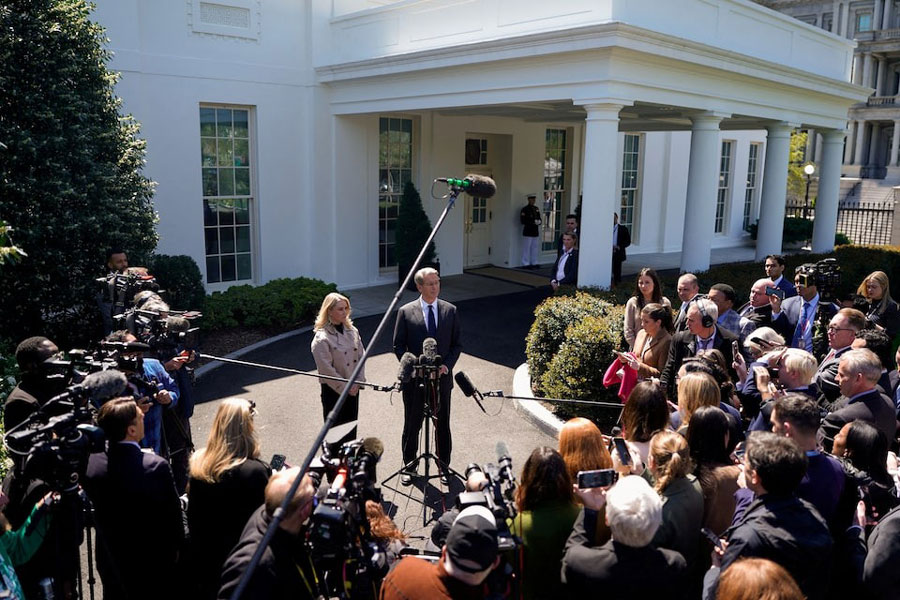 US Treasury Secretary Scott Bessent speaks at the White House in Washington, DC, US, April 9, 2025.