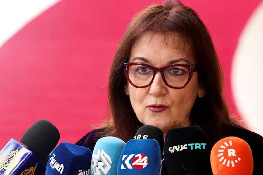 European Commissioner for Mediterranean Dubravka Suica speaks to the media in Brussels, Belgium March 17, 2025.