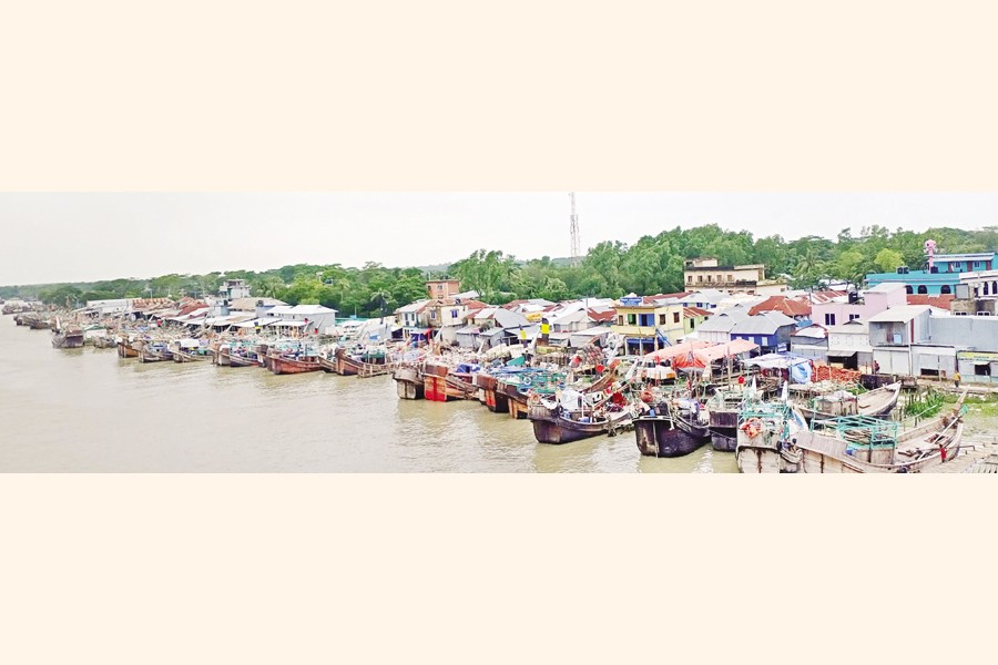 Trawlers remain moored along the coast in Kalapara as a 58-day ban on fishing began on 15 April. The photo was taken on Tuesday. — Focus Bangla